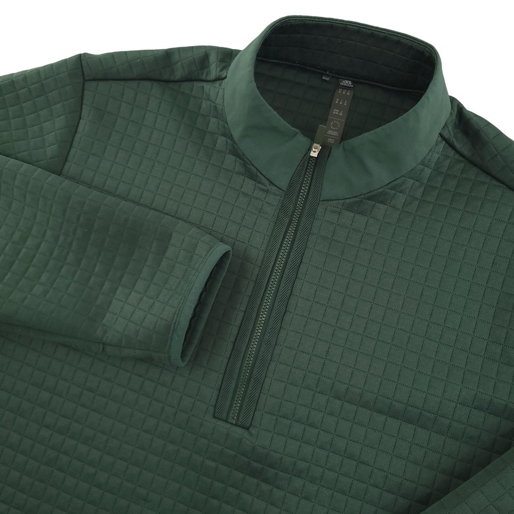 Adidas Pullover Mens XL Green 1/4 Zip Long Sleeve Quilted Athletic Top Mock Neck